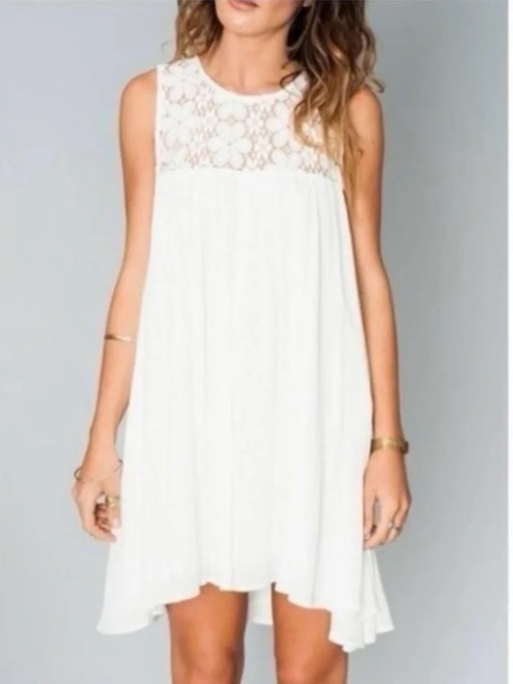 Show Me Your Mumu White Lace Yoke Swing Mini Dress